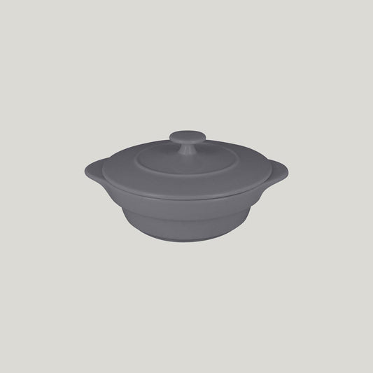 Rak Chef's Fusion Vitrified Porcelain Grey Round Cocotte & Lid 16x8.3cm 55cl Pack of 4