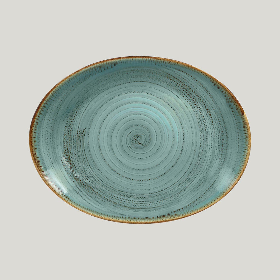 Rak Twirl Vitrified Porcelain Blue Lagoon Oval Coupe Plate 37x27cm Pack of 6