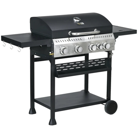 Outsunny Five-Burner Steel Gas Grill, with Thermometer - Black