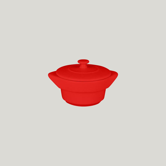 Rak Chef's Fusion Vitrified Porcelain Red Round Cocotte & Lid 10cm 21.6cl Pack of 12