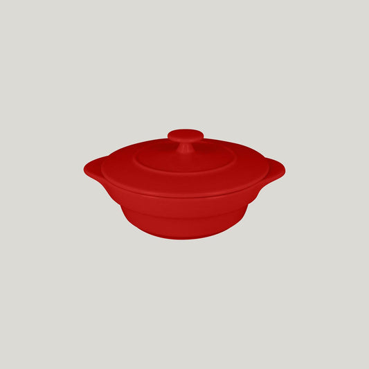 Rak Chef's Fusion Vitrified Porcelain Red Round Cocotte & Lid 16x8.3cm 55cl Pack of 4