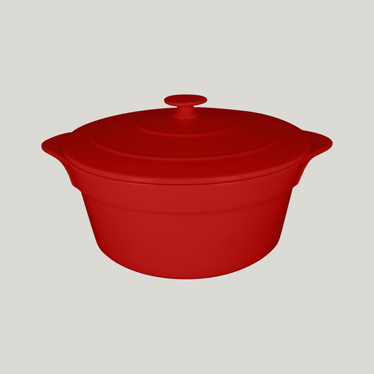 Rak Chef's Fusion Vitrified Porcelain Red Round Cocotte & Lid 28x17cm 4.6 Litre