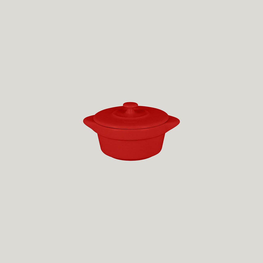 Rak Chef's Fusion Vitrified Porcelain Red Mini Cocotte & Lid 8.5x6cm 11.2cl Pack of 12