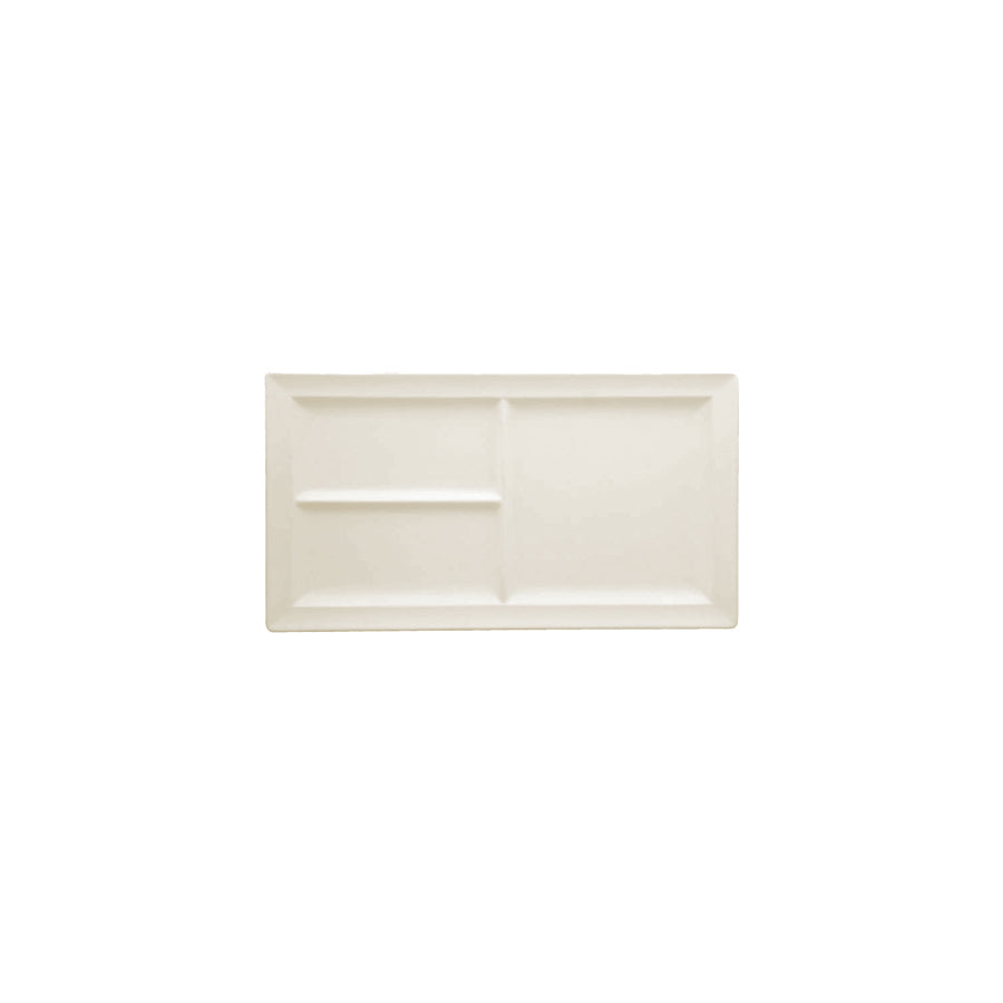 Rak Classic Gourmet Vitrified Porcelain White Rectangular Tray With 3 Compartments 39x21cm Pack of 6