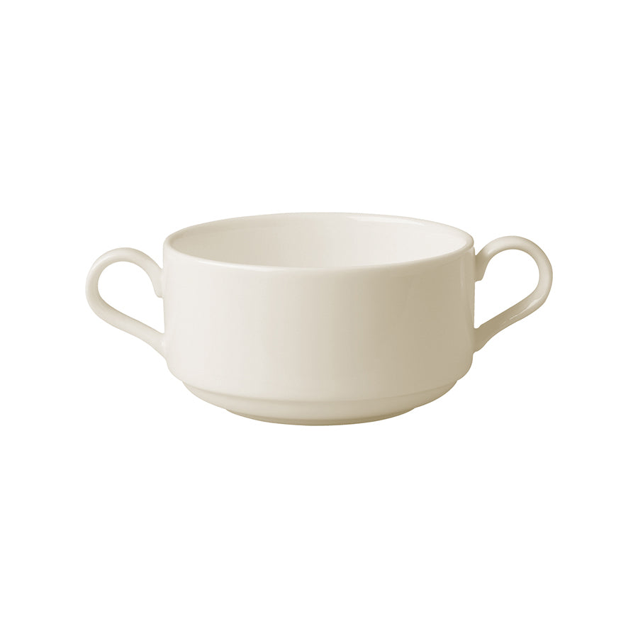 Rak Banquet Vitrified Porcelain White Round Stacking Handled Soup Bowl 30cl 10.5oz Pack of 6