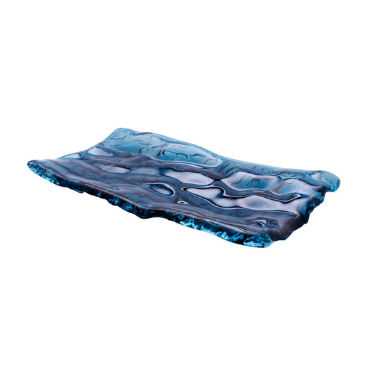 Pordamsa Mar Glass Blue Rectangular Tray 28x15cm Pack of 3