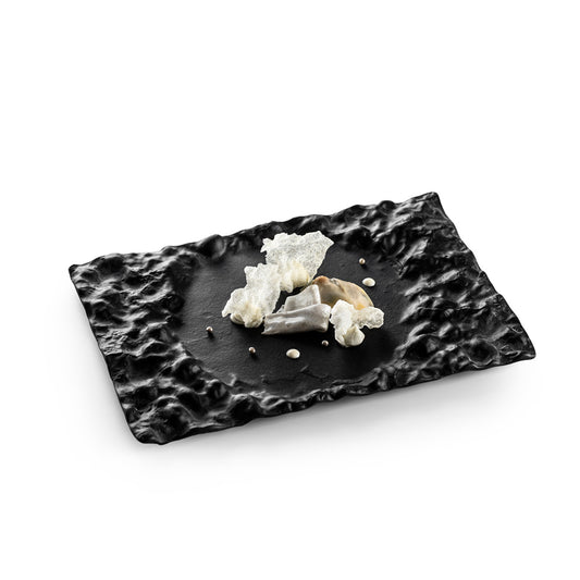 Pordamsa Crater Glass Matte Black Rectangular Tray 29x18cm Pack of 4