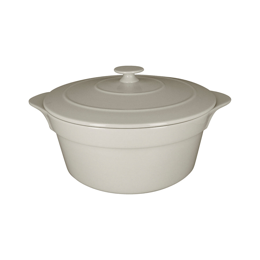 Rak Chef's Fusion Vitrified Porcelain White Round Cocotte & Lid 28x17cm 4.6 Litre