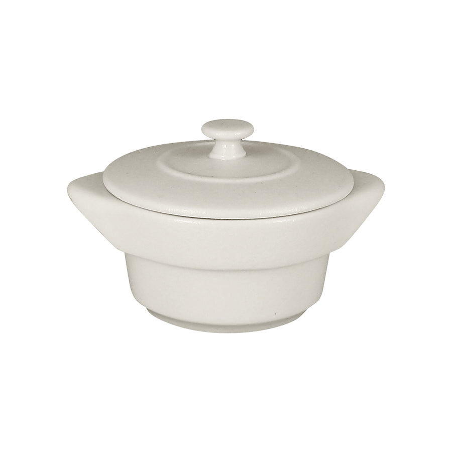 Rak Chef's Fusion Vitrified Porcelain White Round Cocotte & Lid 10cm 21.6cl Pack of 12