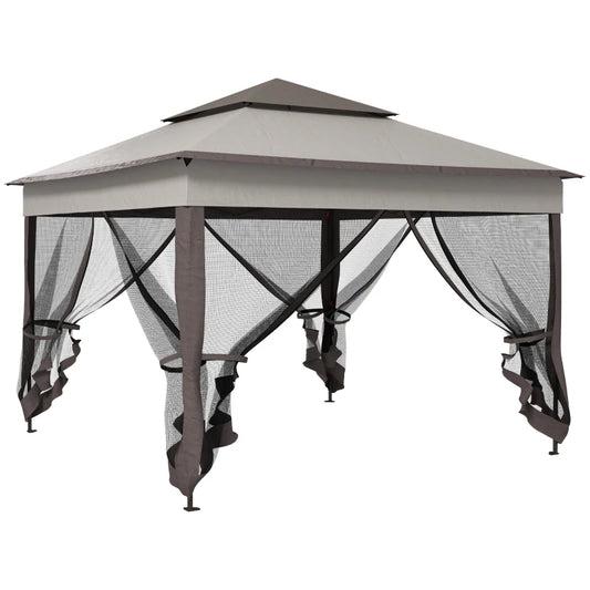Outsunny 3.25 x 3.25m Deluxe Metal Gazebo, with Curtains - Brown and Grey
