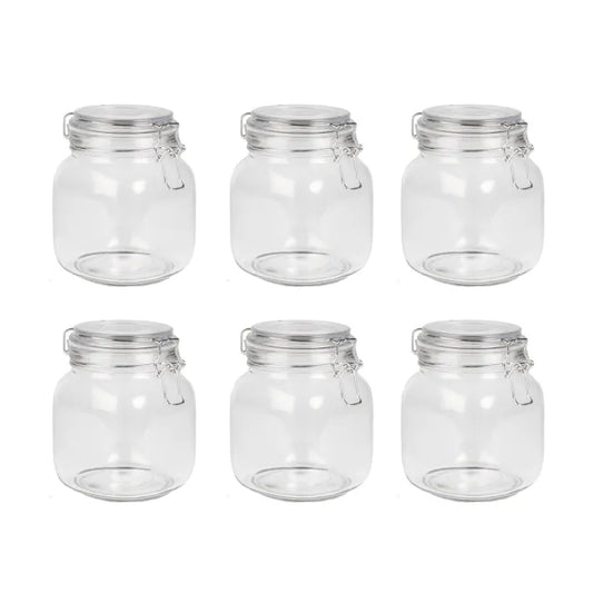 M&W 1L Glass Storage Jars with Clip Top Lid - Set of 6