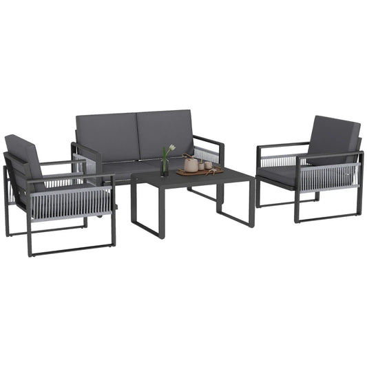 Outsunny Four-Piece Aluminium Garden Dining Set, with Cushions