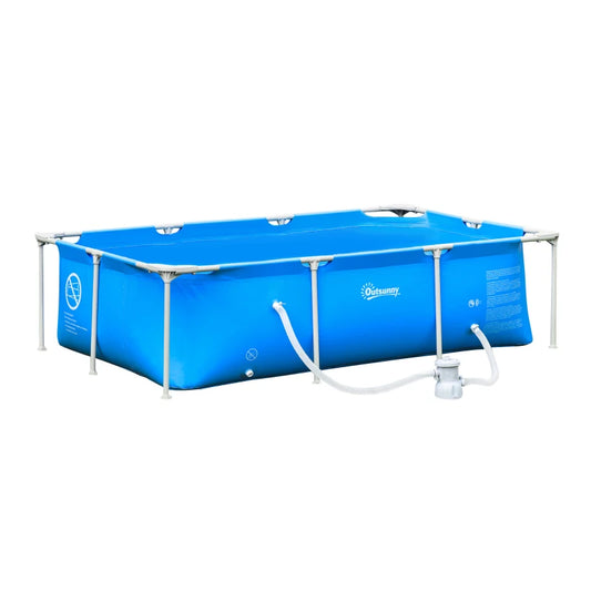 Outsunny Steel Frame Pool with Filter Pump, Filter Cartridge, Reinforced Sidewalls Rust Resistant Above Ground Swimming Pool 252 x 152 x 65cm, Blue